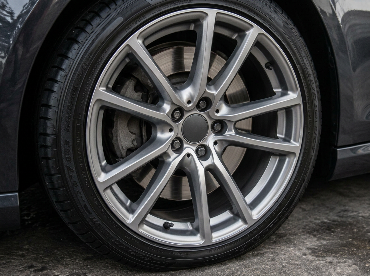 The same alloy wheel clean after professional detailing